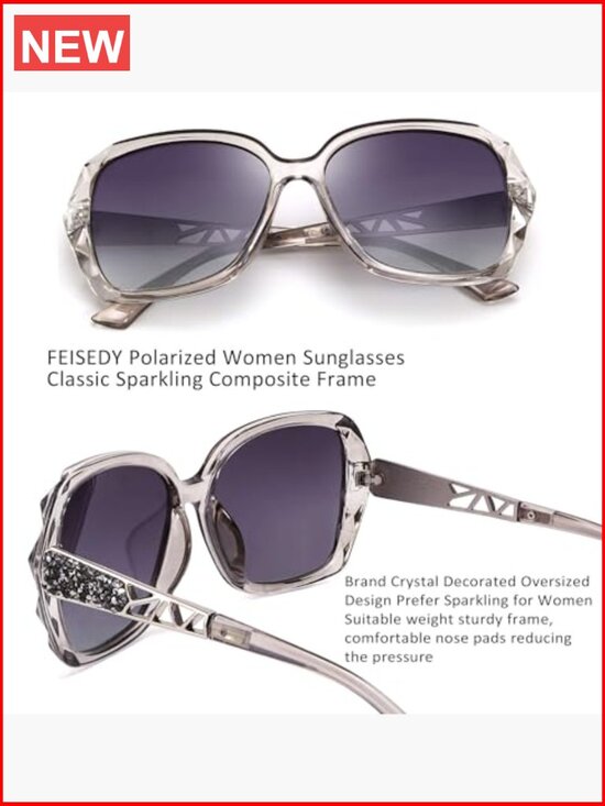 Women Square Sunglasses Sparkling Composite Frame UV400 Polarized main image 6